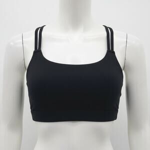 Athleta Sports Bra Medium Black Strappy Back Longline Mesh Lined Removable Pads